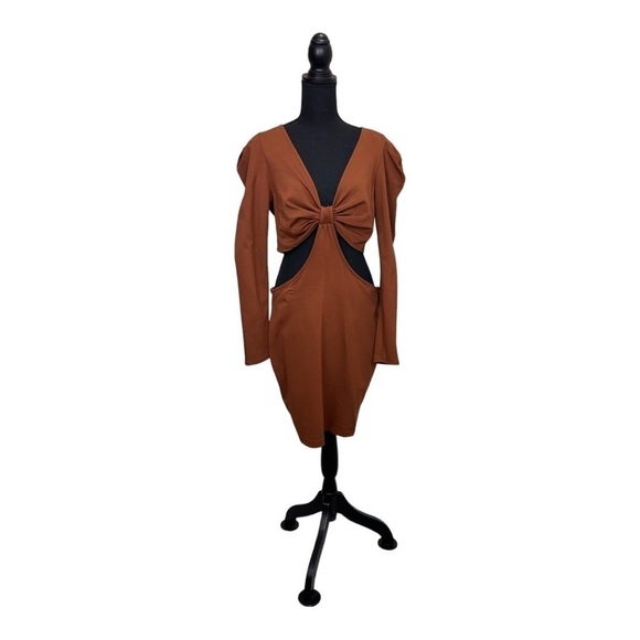 Socialite Cut Out Bodycon Dress Brown Size L - Picture 3 of 7